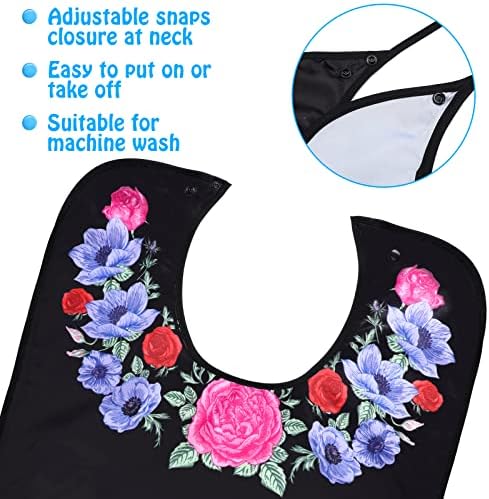 Janmercy 6 Pcs Adult Bibs for Women Washable Waterproof Bibs for Adults Clothing Protectors for Eating with Crumb Catcher Reusable Senior Elderly