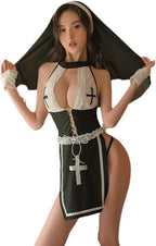 Women's cosplay nun underwear mischievous anime maid high slit sexy dress