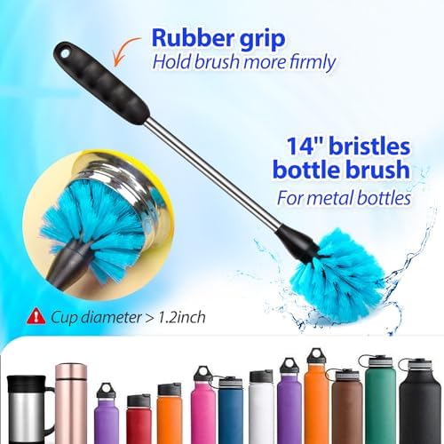 Holikme Bottle Brush Tube Cleaning Lab Set with Long Handle, Cup Cleaner for Washing Narrow Neck Beer Wine Decanter Pipes Lids Sinks Cap Covers, Pink