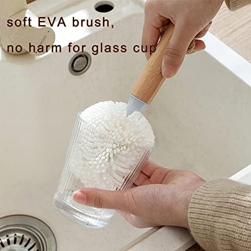 Goblet Wineglass Brush, Bamboo Handles, Eva Sponge Brush, Foam Bristle, Non Scratch, White