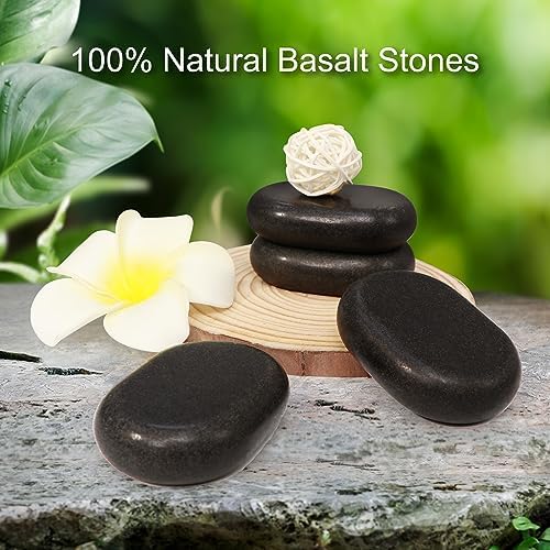 Master Massage 12-Piece Middle Sized Ovular Black Lava Hot Stone Massage Set –Medium Size Oval Stones 2.6" x 1.9" x 0.7" - Natural Basalt Stones for Spa, Salon, and Professional Massage Therapy