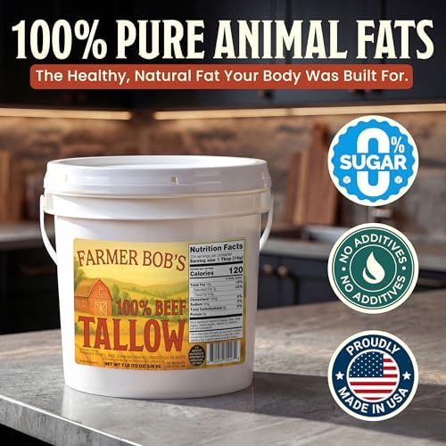 Farmer Bob's Beef Tallow for Cooking 15oz Jar 100% Pure Rendered Beef Fat for Cooking Frying & Grilling Keto, Paleo, Carnivore Diet Friendly USA Made High Smoke Point Zero Additives Soap Making