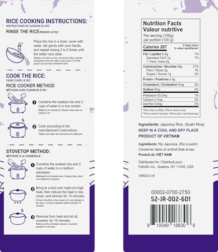 52USA Sushi Rice 2 Pound (Pack of 3), Premium Short Grain Rice 96 Ounce (2721g), Gluten-Free, Vegan, White Sticky Rice for Sushi and Japanese Food