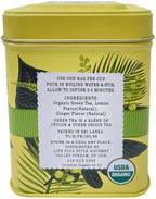 Organic Lemon Ginger Ceylon Green Tea - 50 Packets - Natural Antioxidant Rich Herbal Leaf Teabags - USDA Certified 100% Non-GMO - Caffeinated Premium Designer Tin