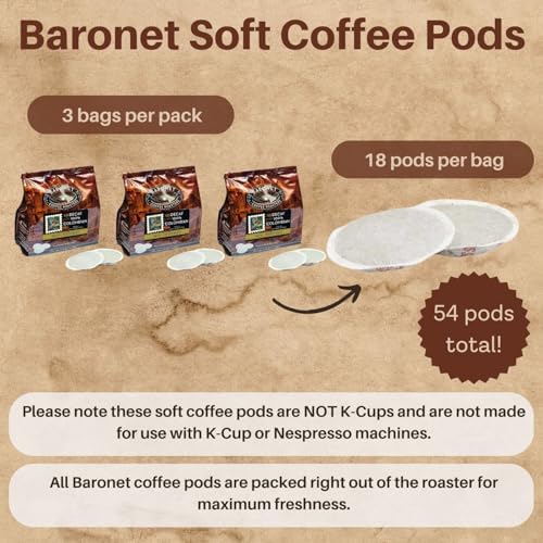 Baronet Coffee Pods [DECAF Colombian -54 Pods] Single Cup Use Like Senseo - 3 Bags of 18 Single Serve 8 Gram, Regular Strength, Medium Roast [DECAF Colombian]