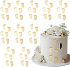 60pcs/bag Baby Shower Acrylic Cake Topper Baby Feet Cake Decoration Oh Baby Gender Reveal One 1st Birthday Party Boy and Girl (Gold)