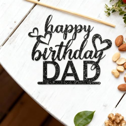 Happy Birthday Dad Cake Topper – Double-Sided Black Glitter Cardstock, Elegant Birthday Cake Decoration for Fathers, Non-Shedding Sparkle Topper for Cakes & Cupcakes
