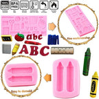 Mujiang Back to School Silicone Molds School Bag Book Scissor Drawing Palette Crayon Fondant Molds For Cake Decorating Cupcake Topper Candy Chocolate Gum Paste Set Of 4