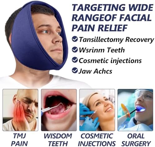 AiricePac Wisdom Teeth Ice Pack Head Wrap, Face Ice Pack for Jaw Oral Surgery Pain Relief for TMJ, Teeth Removed, 4 Cold Therapy Gel Packs Reusable, Blue