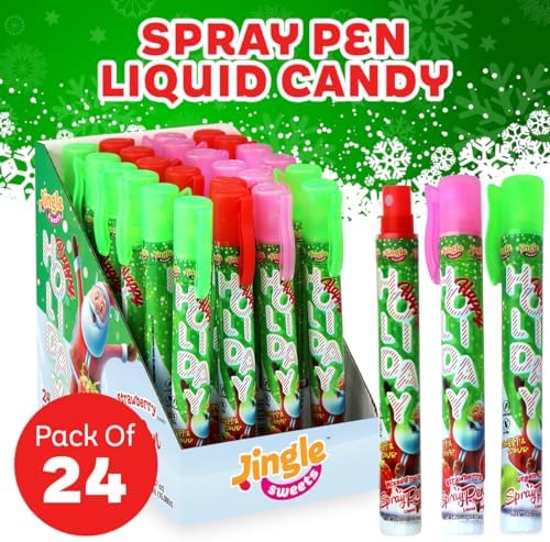 Pen Spray Liquid Candy - Holiday Unique Candy Stocking Stuffers of Sweet and Sour Flavors Including Green Apple, Strawberry, & Mixed Fruits, 24 Pack,