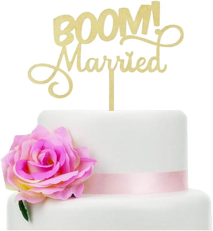 BOOM! Married Wedding Cake Topper, Wooden Funny Cake Topper, Quirky Nerdy Cake Topper, Wooden Married Cake Topper