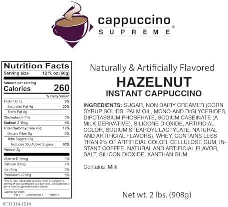 Cappuccino Supreme 2 lb bag Hazelnut Instant Cappuccino Mix
