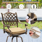 Outvita Outdoor Patio Swivel Bar Stools Set of 2, All-Weather Cast Aluminum Bar Height Bistro Chairs, Counter Height Outdoor Barstools, with Cushions for Garden, Load Capacity: 380 lbs