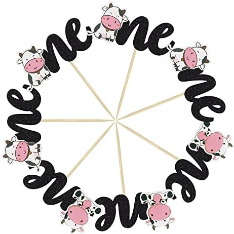 Gyufise 24Pcs Cow One Cupcake Toppers Glitter Farm Animals First Birthday Cupcake Picks Decorations for Baby Shower Kids Boys Girls 1st Birthday Party Supplies