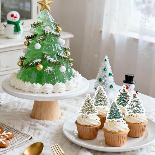 72Pcs Edible Christmas Tree Cupcake Toppers Picks Merry Christmas Theme Birthday Party Decorations New Year Holiday Baby Shower Kids Party Supplies