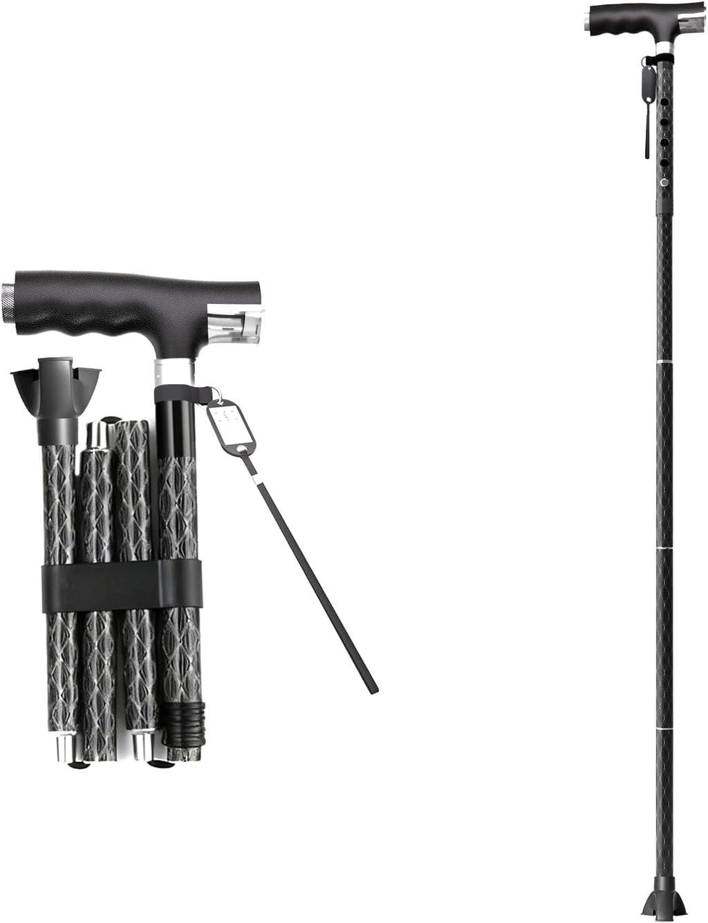 Aluminum Alloy Walking Cane, with LED Light, Height Adjustment and Foldable, Ergonomic Contoured Grip, All-Terrain Walking Stick for Men/Women(PP802-5-Y,)