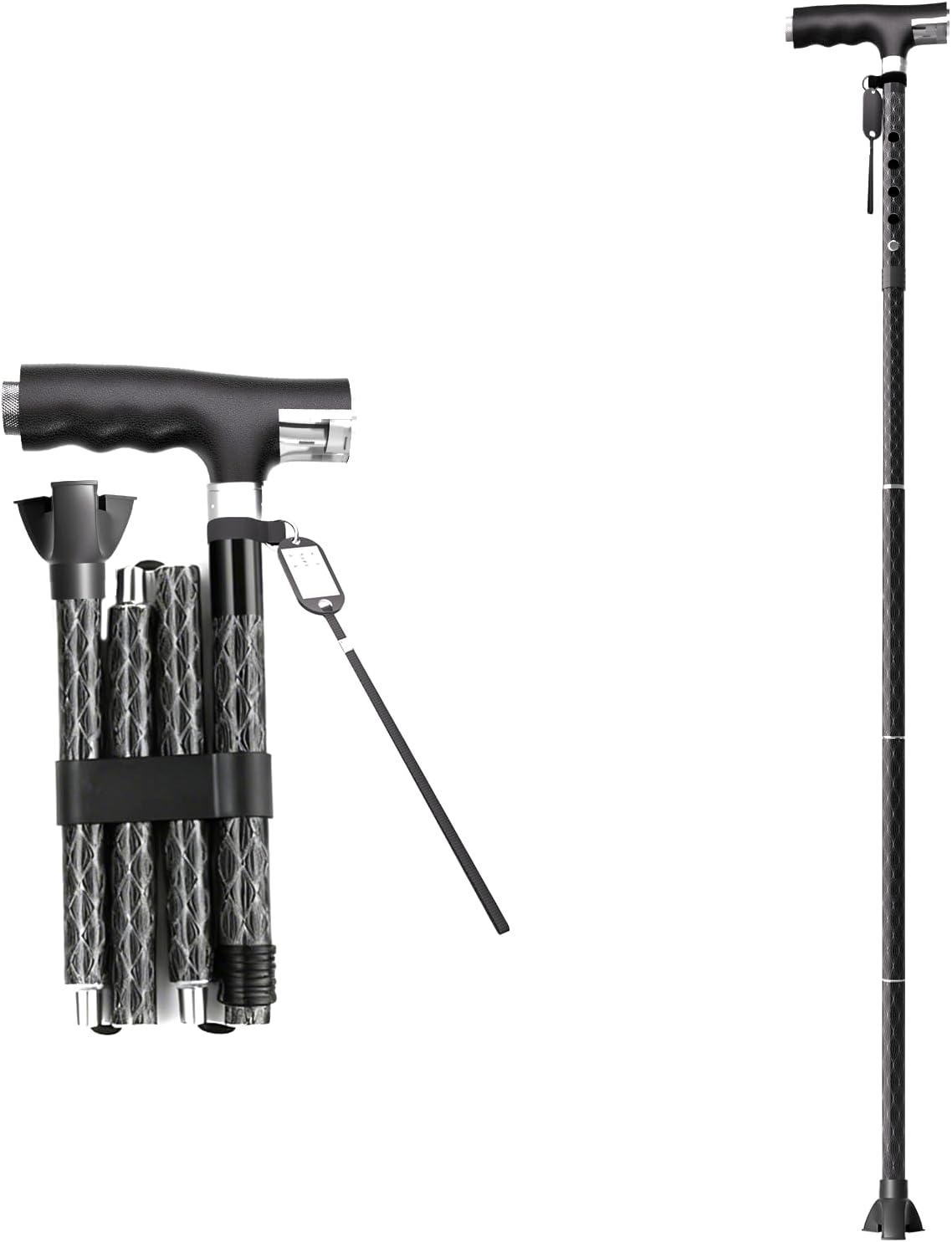 Aluminum Alloy Walking Cane, with LED Light, Height Adjustment and Foldable, Ergonomic Contoured Grip, All-Terrain Walking Stick for Men/Women(PP802-5-Y,)