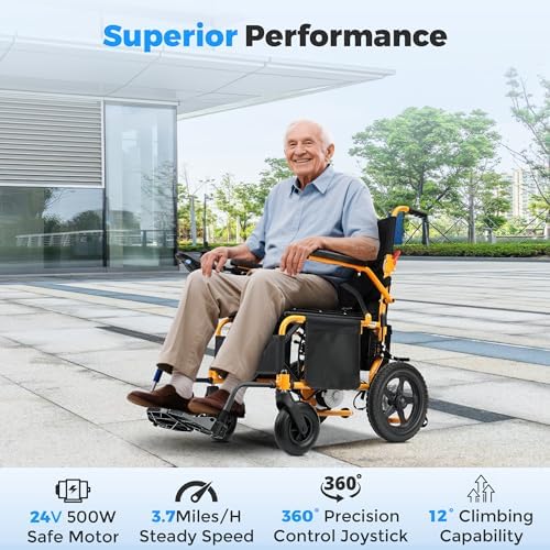 YF001 Zygenair Electric Wheelchair 330Lbs Capacity Durable Electric Wheelchairs for Adults, Lightweight Motorized Wheelchair with 12Ah Lithium Battery, Foldable Power Wheelchair (Orange, Standard)