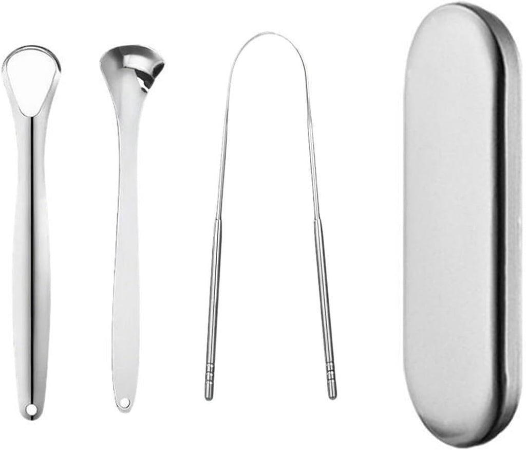 3pcs Stainless Steel Tongue Scraper Kit – Deep Clean Thick Coating & Eliminate Bad Breath, Flexible Bristle-Free Design with Comfort Handle, Hygienic Oral Cleaner for Daily Use & Travel