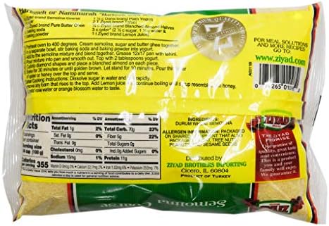 Ziyad Coarse Semolina Wheat, Smeed, Semolina Flour, Perfect for Stews, Soups, Gravy, Baking Breads, Biscuits, Pizza Crust with Low Fat, high Protein, High Fiber! 32oz