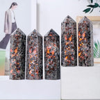 Runyangshi 1PCS Natural Crystal Flame Yooperlite Stone Tower 2.75"-3.14" (7-8cm) 6 Faceted Single Point Prism Healing Crystal Wand for Meditation Reiki Chakra Therapy