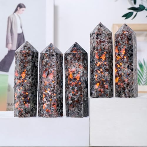Runyangshi 1PCS Natural Crystal Flame Yooperlite Stone Tower 2.75"-3.14" (7-8cm) 6 Faceted Single Point Prism Healing Crystal Wand for Meditation Reiki Chakra Therapy