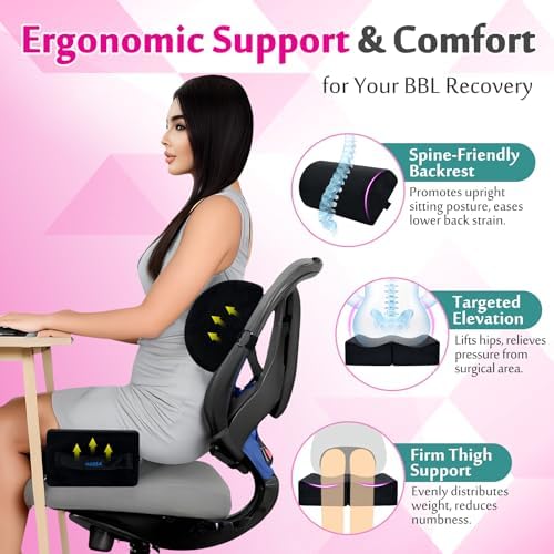 AOSSA BBL Pillow After Surgery, Brazilian Butt Lift Booty + Back Support Cushion, Foam Butt Pillows for Sitting Driving, Travel Lifting Seat Cushion, Post Surgery Wedge Pillow, BBL Recovery Kit