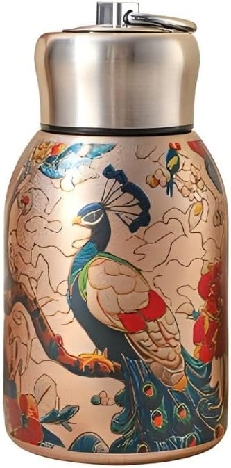 Vintage Peacock Floral Insulated Bottle – Stainless Steel Vacuum Flask for Hot & Cold Drinks, Elegant Peacock Travel Mug, Retro Tea Pot-Inspired Design