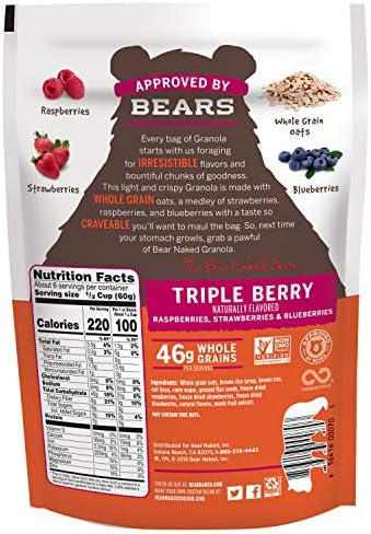 Bear Naked Granola Cereal, Vegan, Breakfast Snacks, Triple Berry Crunch (6 Bags)
