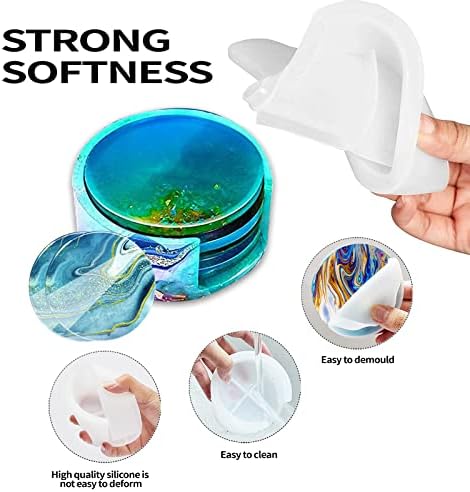 5PCS Resin Coaster Molds - Round Silicone Casting Molds for Epoxy Resin Coaster Casting and DIY Home Decoration