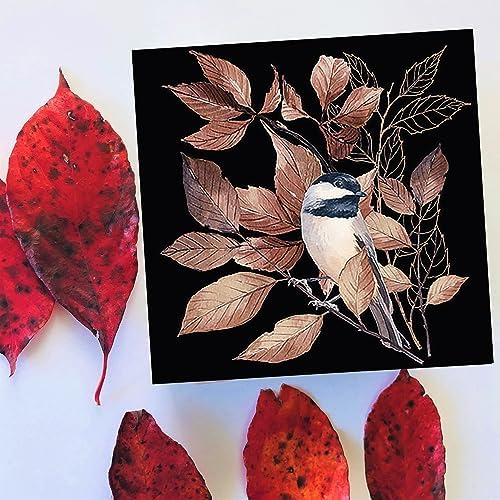 20-ct 13x13 Fall Bird Napkins Black Winter Napkins Christmas Animal Chickadee Decorative for Decoupage
