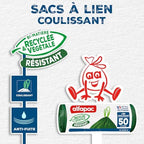 alfapac -10 bin bags 50L with strong sliding link - made in France - bi-material recycled & vegetal
