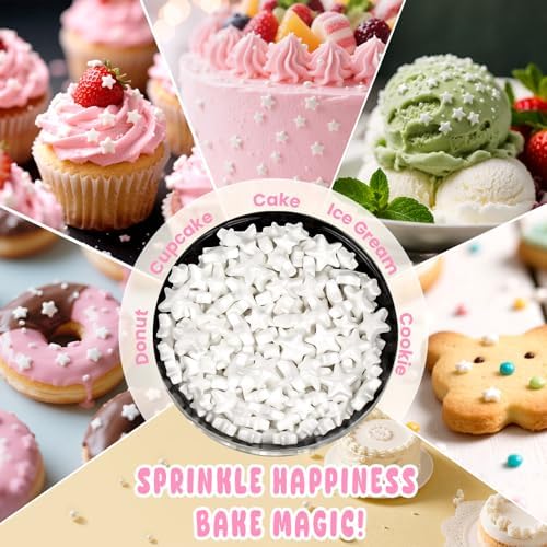 White Star Sugar Sprinkles for Cake Decorating, 150g/5.29oz Mix Size, Star Cake Decorations, Star Candy Sprinkles, Cupcakes&Cookies Topper, Easter, Wedding Party Supplies