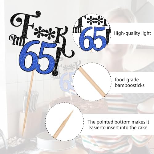 1 PCS Happy 65th Birthday Cake Topper Glitter Funny I'm 65 Cake Pick Cheers to 65 Years Birthday Cake Decoration for Men Women Happy 65th Birthday Anniversary Party Cake Decorations Supplies Blue