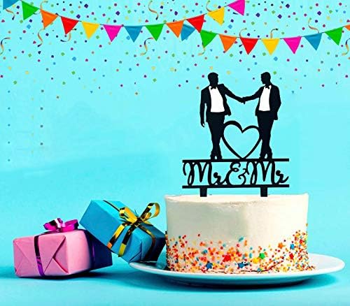 Mr & Mr Cake Topper, Black Acrylic Gay Wedding Decoration, Gift for Gay Couple, Men Anniversary