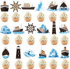 48PCS Nautical Party Cupcake Toppers Cruise Ship Birthday Party Decorations Ocean Ship Cake Decorations Iceberg Lighthouse Cupcake Picks for Cruise Liner Nautical Theme Birthday Baby Shower Supplies