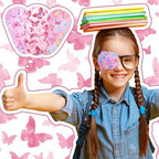 Newcotte 12 Pcs Eye Patch for Kids Toddler Reusable Adjustable Girls Boys Eyepatch for Glasses Left or Right Eye Patch, Assorted Patterns(Butterfly)
