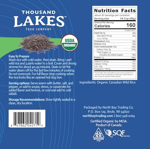 Thousand Lakes Organic Canadian Wild Rice - Soup Grade - Bulk - 5 pounds | 100% Wild Rice | Wild Harvested