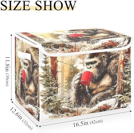 Collapsible Storage Basket with Lid Forest Gorilla Print 1 Pack, Storage Organizer Cube Bin for Home Office