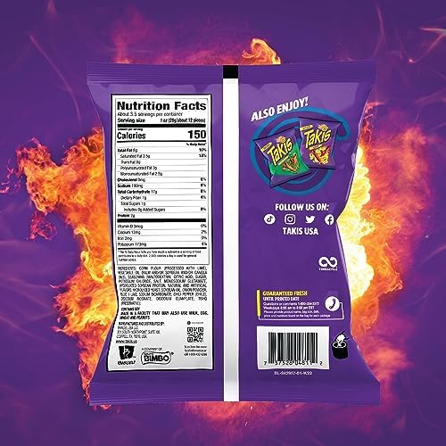 Takis Blue Heat 6 pc / 3.25 oz Snack Size Case, Hot Chili Pepper Flavored Extreme Spicy Rolled Tortilla Chips