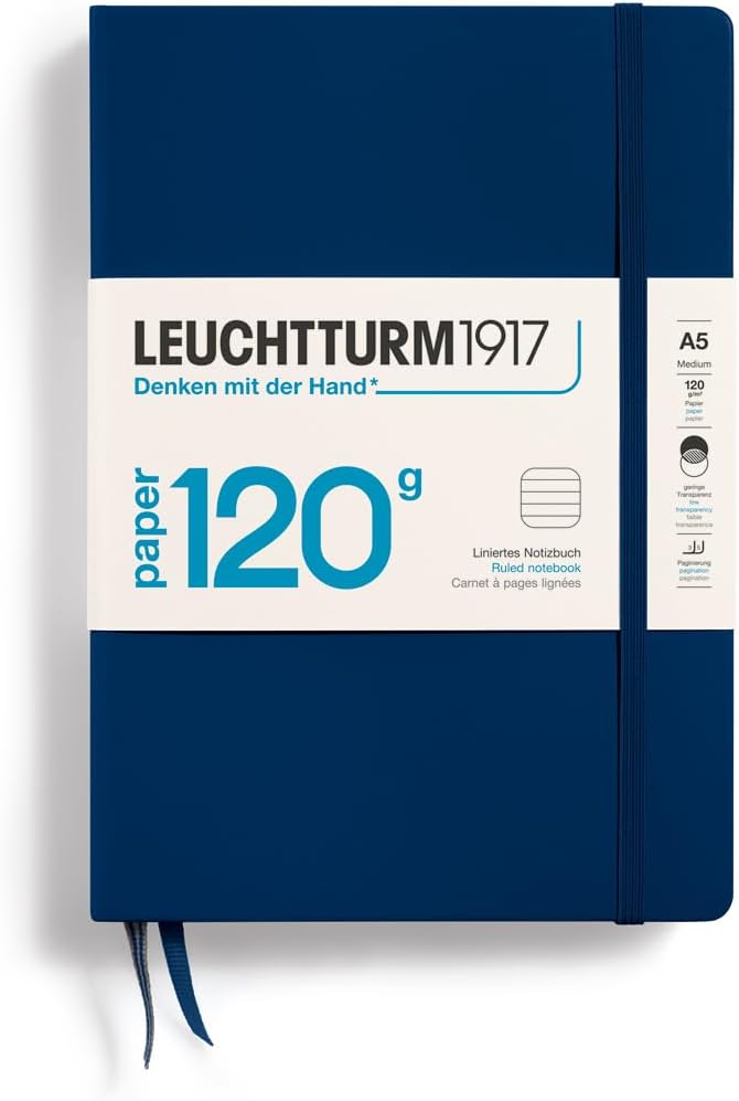 LEUCHTTURM1917 - 120G Special Edition - Medium Hardcover Notebook - 203 Numbered Pages with 120gsm Paper (Navy, Ruled)