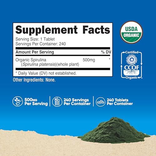 Nutricost Organic Spirulina 500mg, 240 Tablets - Gluten Free, Non-GMO