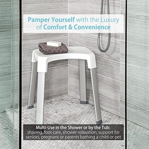 Better Living Smart 4 Shower Bench for Inside the Shower, Shower Stool for Shaving Legs & to Sit On, Rustproof Non-slip Stool with Durable Aluminum Legs, Waterproof Shower Bench, White