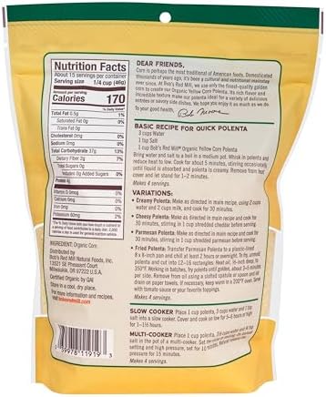 Bob's Red Mill Organic Corn Grits / Polenta, 24oz (Pack of 4) - Vegan, Kosher