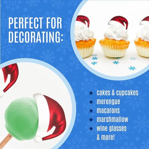 Sugar Robot Santa Hat Cupcake Toppers - Christmas Cake Decorations Edible - Christmas Cupcake Toppers - Cake Topper - Decoration Made in the USA - Premium Crafted - 24 Pcs Pack