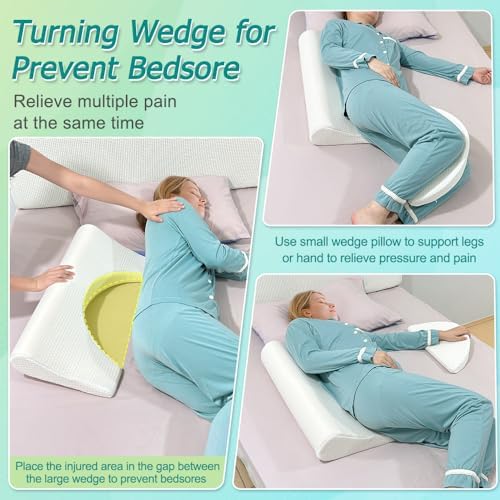 KAAMOS Bedsore Turning Wedge Pillow for Bed Sores Positioning Wedges Medical Pillows for Side Sleeping Pressure Ulcer Cushion Incline Foam Wedge for After Surgery Bedridden Elderly (23.6" Long)