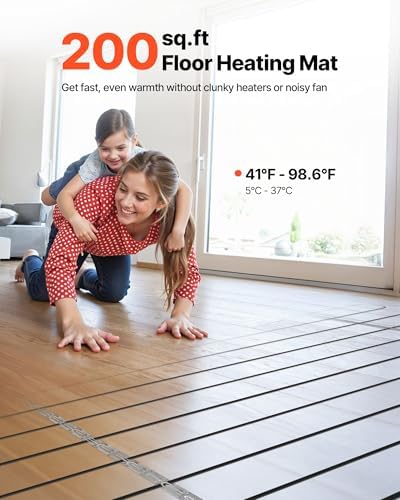 VEVOR Underfloor Heating Cable Kit, 200 sqft 240V, Smart Thermostat & Alarm, Easy Install for Tile, Stone & Vinyl Flooring