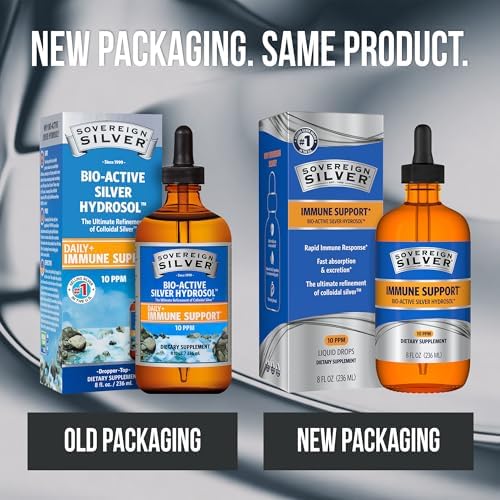 Sovereign Silver Immune Support - Colloidal Silver, Bio-Active Silver Hydrosol, 10 ppm, Liquid Dropper, 8 Fl Oz, (236 mL)