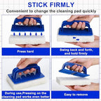 Maxdot 18 Pcs Handled Bath Scrubber Set, 15 Bathroom Scouring Pad 3 Bathtub Scrubber with Handle Non Scratch Soap Scum Remover for Cleaning Sink Shower Tile Swimming Pool Step Corner(Blue and White)