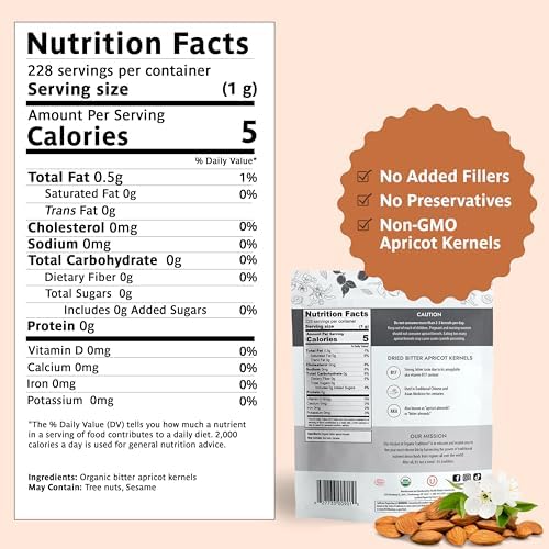 Organic Traditions Apricot Kernels, Organic Apricot Seeds, Sundried Sweet and Bitter Taste, Vegan, Source of Vitamin B17, Non GMO, Whole Foods Delivery, Plant Based for Snacking and Blending, 8 oz